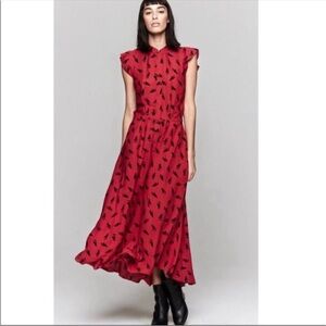 Band Of Outsiders Red Black Silk Bunny Rabbit Print Shirtdress Sz S